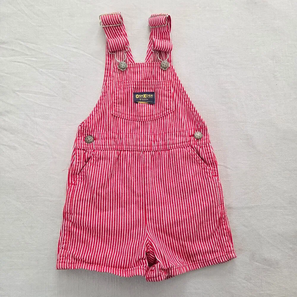 Vintage Oshkosh Red Engineer Striped Shortalls 3t